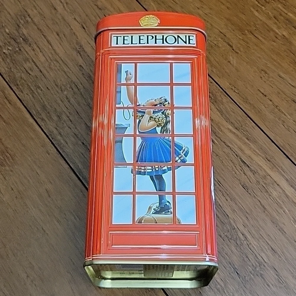 Vintage Churchill's Red Kiosk Telephone Booth Collectible Bank Tin